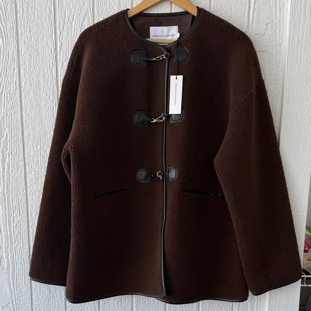 Rebecca Minkoff Chocolate Brown Shearling Toggle Jacket sz L